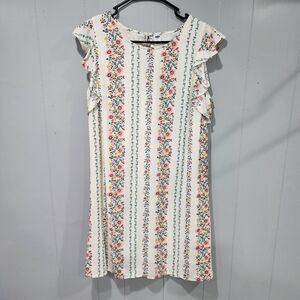 Old Navy Shift Midi Dress Floral Size Medium Romantic Ruffle Fairy Lined Rayon